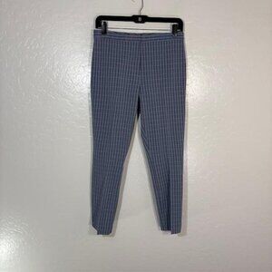 Theory Pants Womens 2 Blue Plaid Screen Viscose Classic Skinny Ankle Work